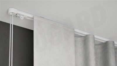 Schnurzugschiene 505 weiß mit Vorhang