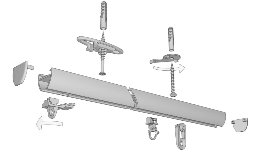 1-läufige Gardinenschiene Modell 410 – abgerundete Wandschiene mit Schnellmontage – Bild 7