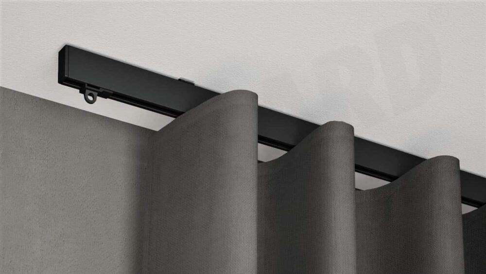 Gardinenschiene 840 schwarz mit Vorhang