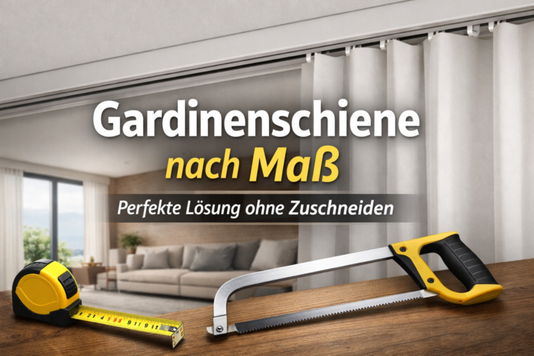 Gardinenschiene nach Maß an der Decke montiert mit Vorhang – perfekte Lösung ohne Zuschneiden