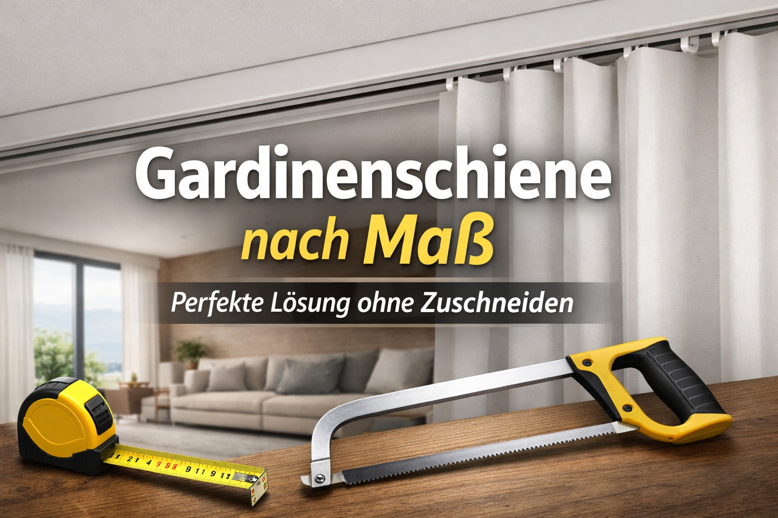 Gardinenschiene nach Maß an der Decke montiert mit Vorhang – perfekte Lösung ohne Zuschneiden